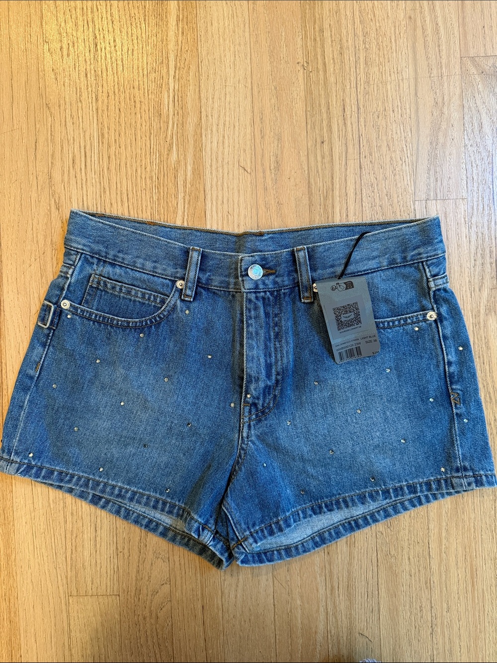 NWT: Zadig & Voltaire Denim Shorts w/ Rhinestone Studs, sz 38 = US4/6 ($298)